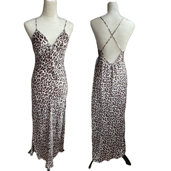 Vintage Y2K 100% Silk Leopard Print Dress Silk Slip Dress Silk Dress Cheetah - Picture 2 of 11